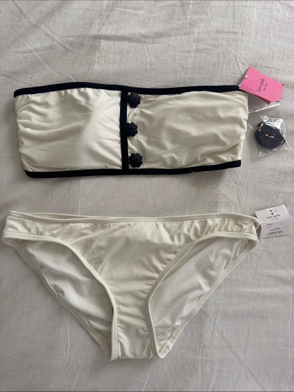 kate spade Ivory Bandeau Bikini with Black Trim